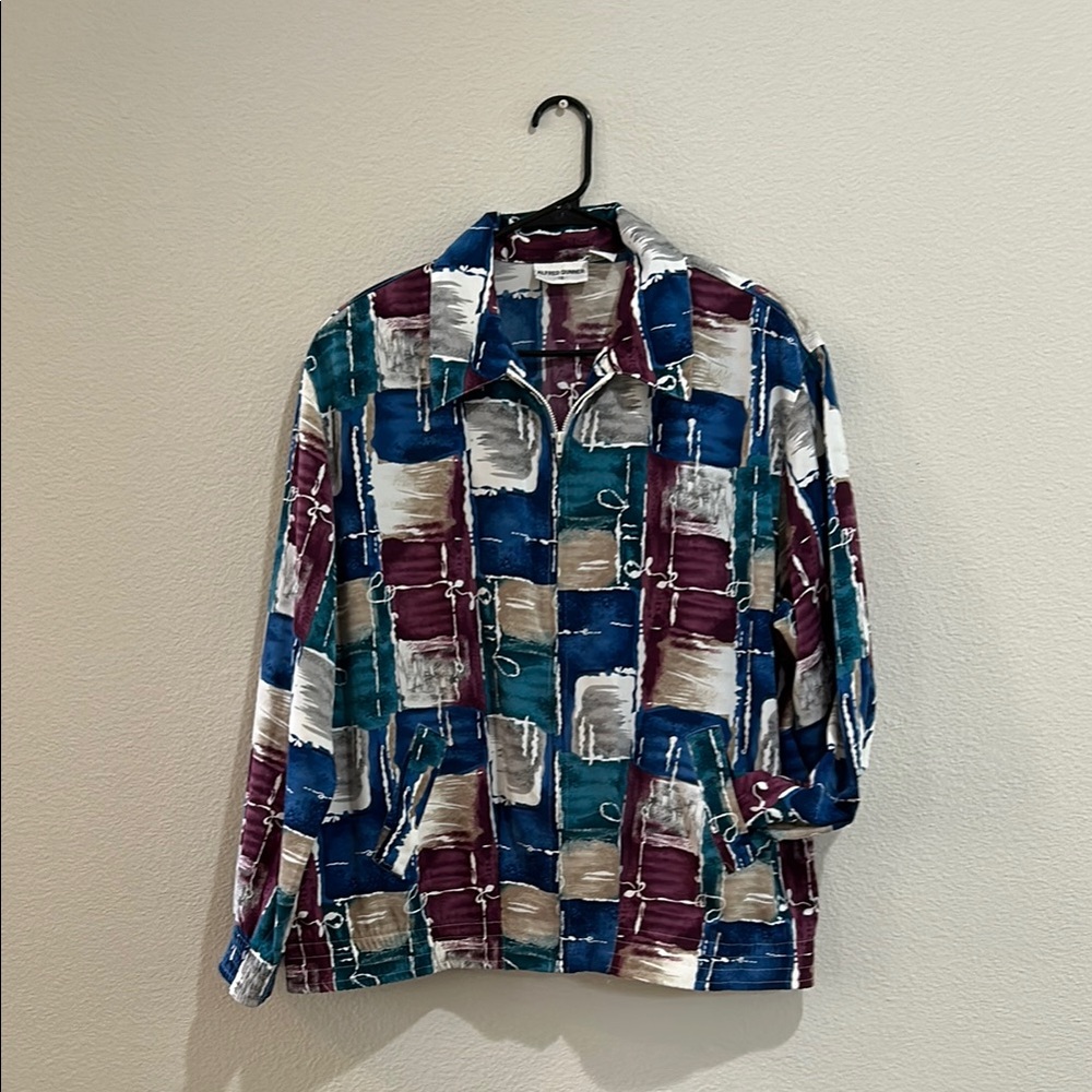 Alfred Dunner Multicolor Abstract Zip-Up Jacket